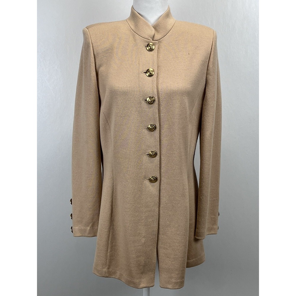 Womens St. John Collection Knit Cardigan Sweater Sz 10 *flaws* Tan